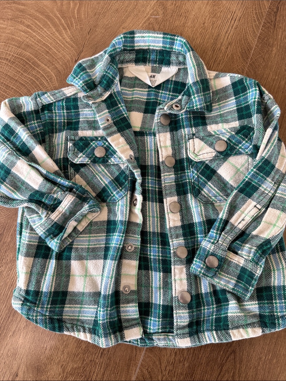 H&M Green and White Plaid Button-Up Kids Shirt